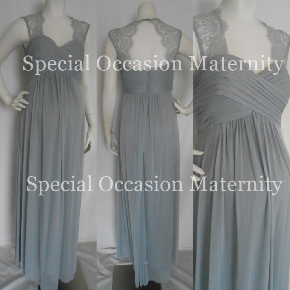 Misses Long Chiffon Lace Silver Maternity Dress
